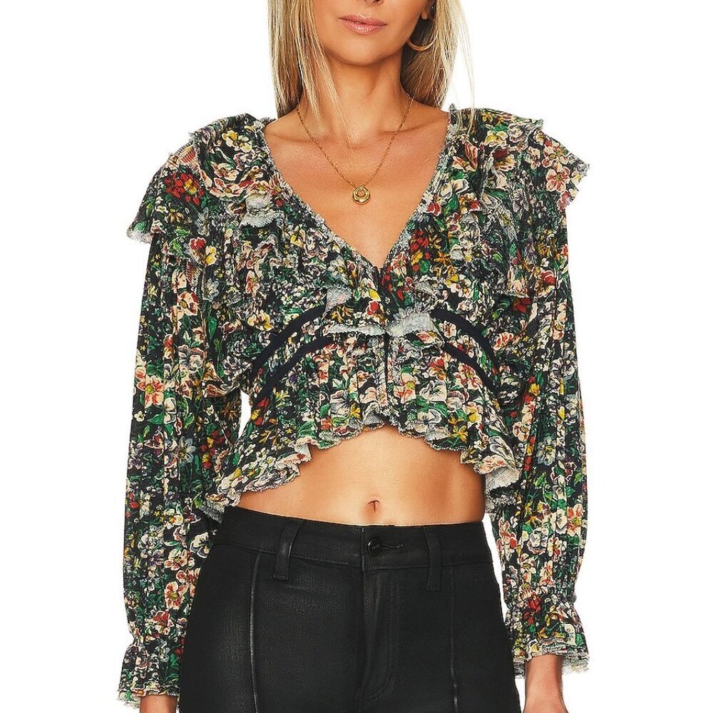 Free People Rudi Ruffle Top - Night Garden - Size Small
